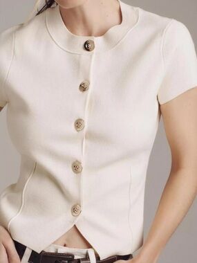 Maeve from Anthropologie Split-Hem Cardigan featuring a button-front closure.  M